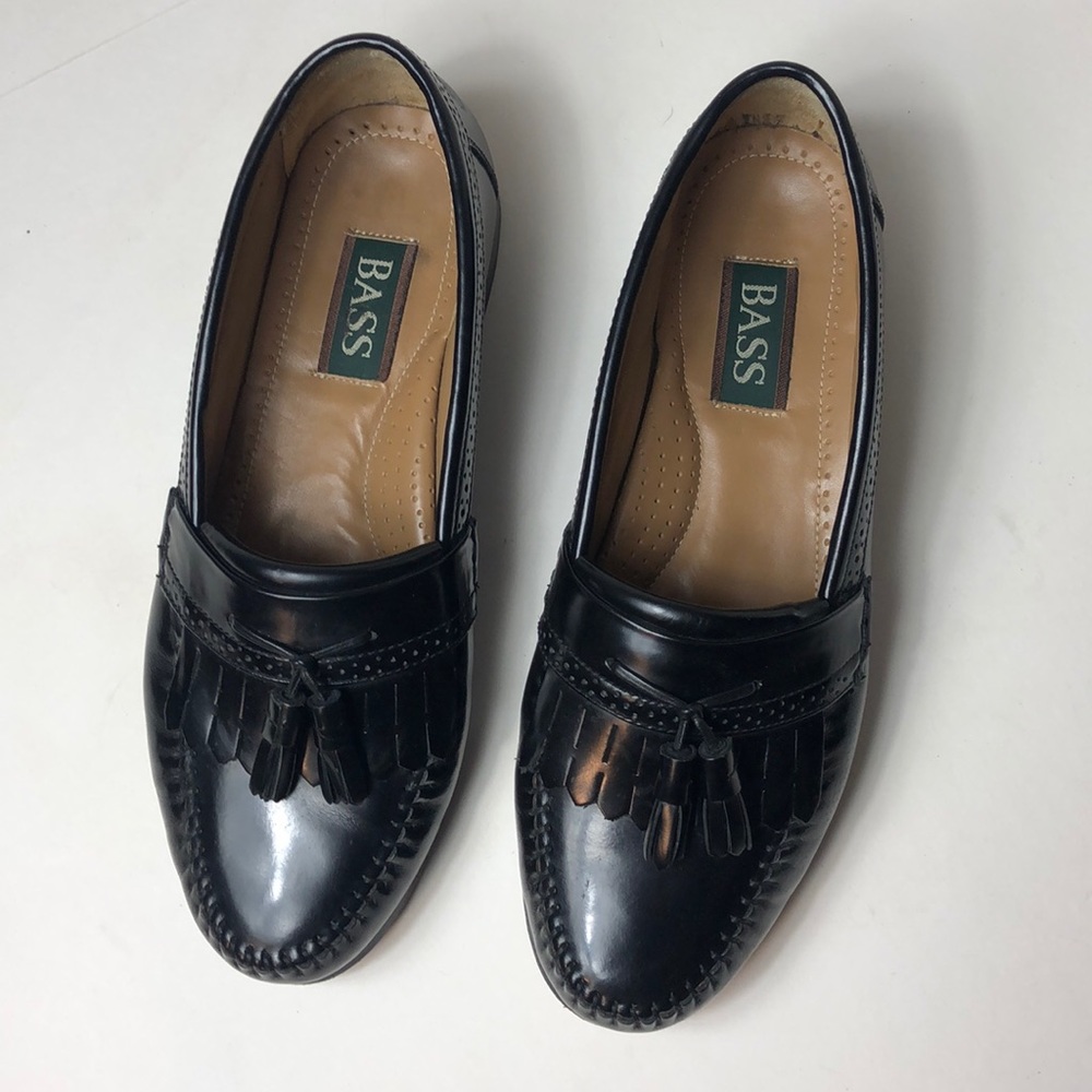 BASS Mens Black Leather Loafers Size 9.5D - Picture 2 of 3
